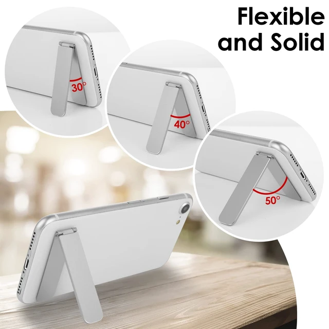 Alt view image 2 of 7 - Ultra Thin Cell Phone Holder, Adjustable Mini Alloy Phone Kickstand Portable Phone Stand Foldable Phone Stand for Mobile Phone Tablet (Silver)