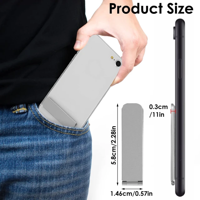 Alt view image 4 of 7 - Ultra Thin Cell Phone Holder, Adjustable Mini Alloy Phone Kickstand Portable Phone Stand Foldable Phone Stand for Mobile Phone Tablet (Silver)