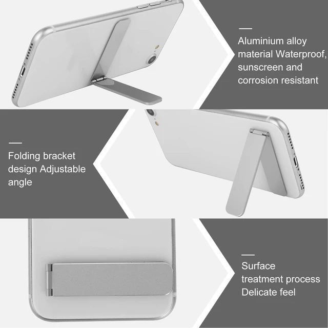 Alt view image 6 of 7 - Ultra Thin Cell Phone Holder, Adjustable Mini Alloy Phone Kickstand Portable Phone Stand Foldable Phone Stand for Mobile Phone Tablet (Silver)