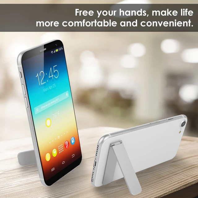 Alt view image 3 of 7 - Ultra Thin Cell Phone Holder, Adjustable Mini Alloy Phone Kickstand Portable Phone Stand Foldable Phone Stand for Mobile Phone Tablet (Silver)