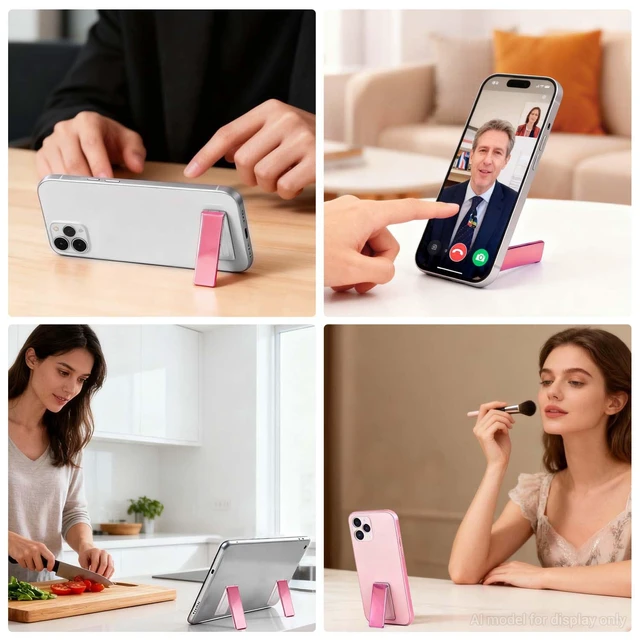 Alt view image 7 of 7 - Cell Phone Kickstand 2Packs,Ultra-Thin Desk Stand Holder | Adjustable Phone Kickstand for Vertical and Horizontal Use Compatible with with iPhone,Samsung,Smartphones (Rose)