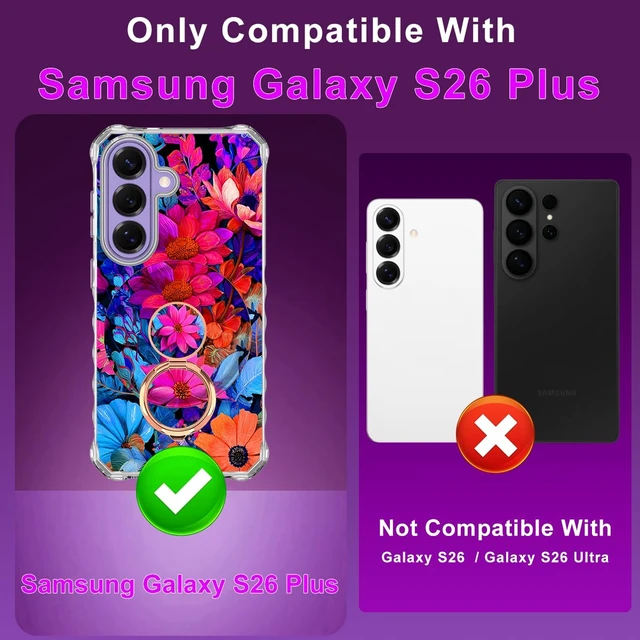 Alt view image 2 of 7 - for Galaxy S26 Plus Case,Magnetic Removable Floral Phone Ring Stand, 360°Rotation MagSafe Stand,Slim Wavy Frame Cases with Cute Flowers for Samsung Galaxy S26 Plus 6.7 inch,All Flower
