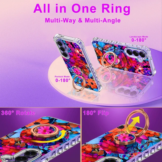 Alt view image 5 of 7 - for Galaxy S26 Plus Case,Magnetic Removable Floral Phone Ring Stand, 360°Rotation MagSafe Stand,Slim Wavy Frame Cases with Cute Flowers for Samsung Galaxy S26 Plus 6.7 inch,All Flower
