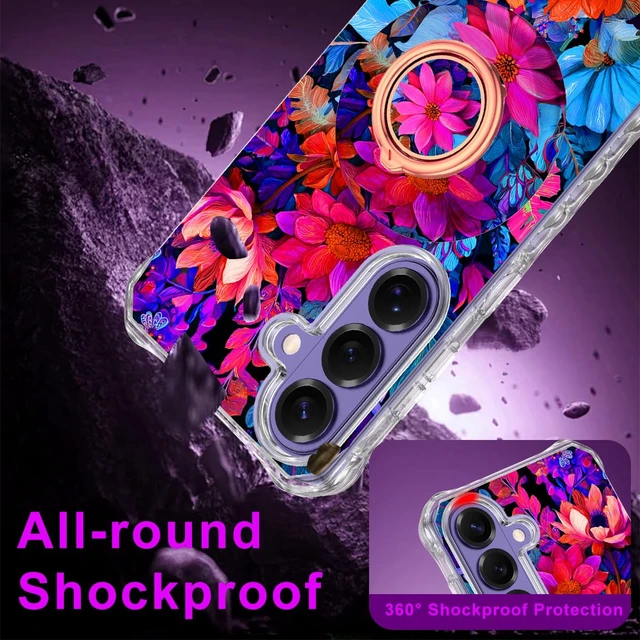 Alt view image 6 of 7 - for Galaxy S26 Plus Case,Magnetic Removable Floral Phone Ring Stand, 360°Rotation MagSafe Stand,Slim Wavy Frame Cases with Cute Flowers for Samsung Galaxy S26 Plus 6.7 inch,All Flower