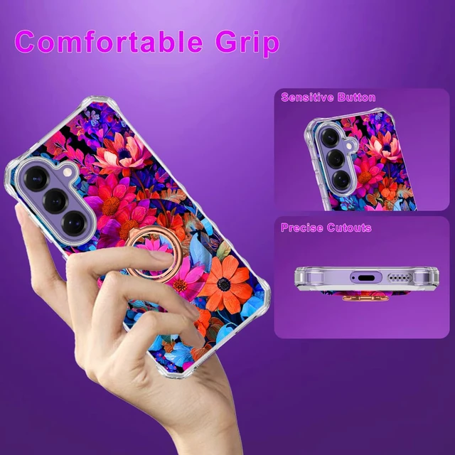 Alt view image 7 of 7 - for Galaxy S26 Plus Case,Magnetic Removable Floral Phone Ring Stand, 360°Rotation MagSafe Stand,Slim Wavy Frame Cases with Cute Flowers for Samsung Galaxy S26 Plus 6.7 inch,All Flower
