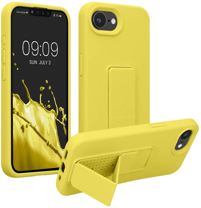 Main image of Case for Apple iPhone 17e / iPhone 16e Case - Soft TPU Cover with Silicone Coating - with Hand Strap and Stand Function - Shockproof - Radiant Yellow