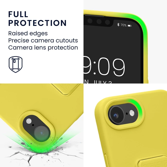 Alt view image 3 of 7 - Case for Apple iPhone 17e / iPhone 16e Case - Soft TPU Cover with Silicone Coating - with Hand Strap and Stand Function - Shockproof - Radiant Yellow