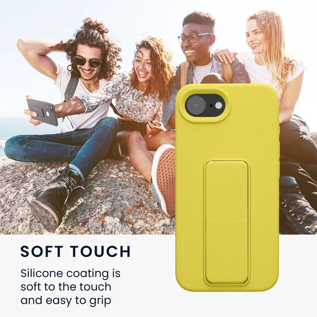 Alt view image 5 of 7 - Case for Apple iPhone 17e / iPhone 16e Case - Soft TPU Cover with Silicone Coating - with Hand Strap and Stand Function - Shockproof - Radiant Yellow