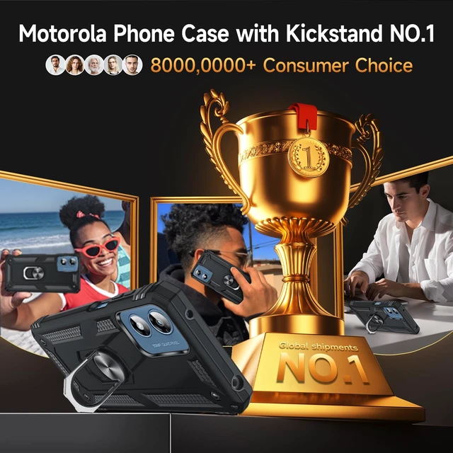 Alt view image 2 of 7 - for Moto G-Play-2024 Case: Heavy Duty Shockproof and Stand Black | Glass Screen Protector, Heavy Duty Smartphone Phone Cover Magnetic Ring Stand Motorola GPlay 2024 Accessories, Black