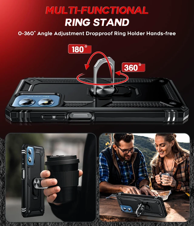Alt view image 5 of 7 - for Moto G-Play-2024 Case: Heavy Duty Shockproof and Stand Black | Glass Screen Protector, Heavy Duty Smartphone Phone Cover Magnetic Ring Stand Motorola GPlay 2024 Accessories, Black