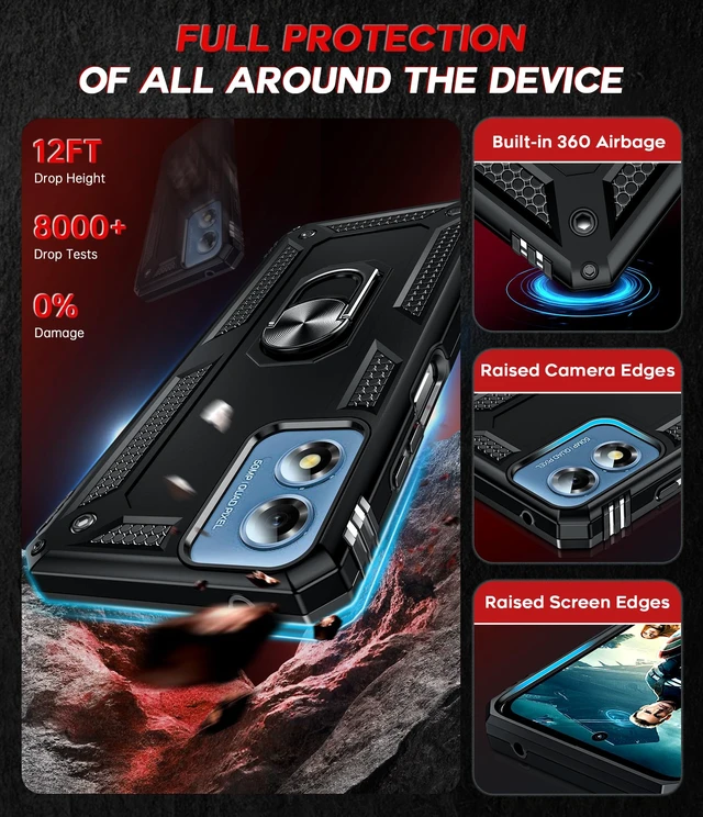 Alt view image 4 of 7 - for Moto G-Play-2024 Case: Heavy Duty Shockproof and Stand Black | Glass Screen Protector, Heavy Duty Smartphone Phone Cover Magnetic Ring Stand Motorola GPlay 2024 Accessories, Black