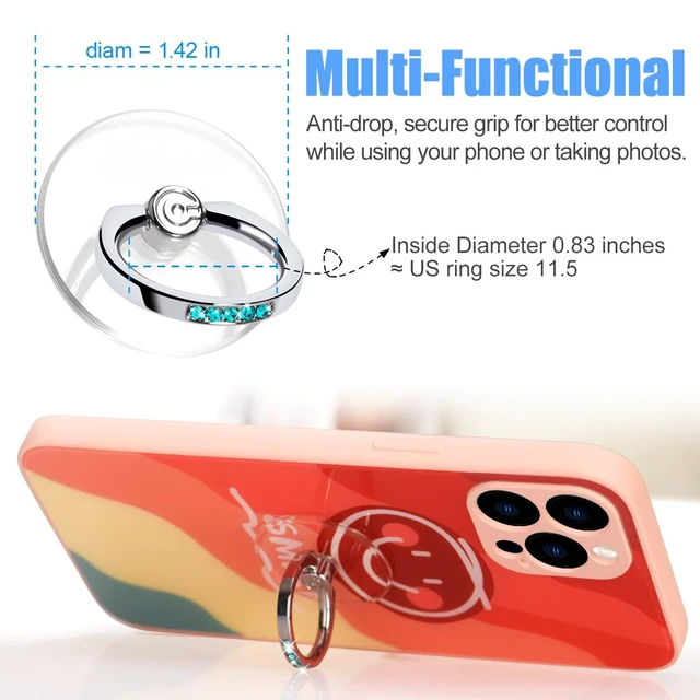 Alt view image 2 of 6 - Transparent Phone Ring Holder Grip - Clear Cell Phone Ring Stand Holder Finger Grip Kickstand 360° Rotation, Compatible with Most of Phones, Tablets and Case (2 Aquamarine Diamond)