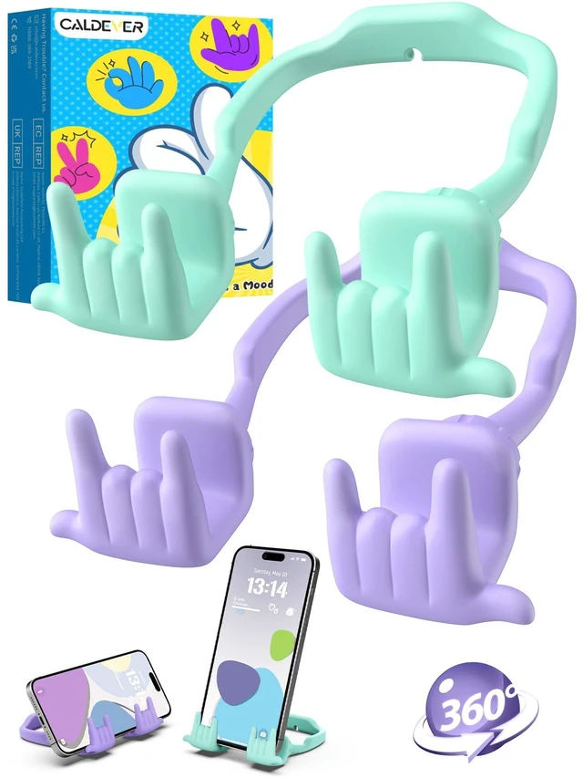 Main image of Stocking Stuffers for Teen Boys Girls Gifts Cell Phone Stand Upgrade Adjustable Rock on Lazy Phone Stand for Desk Cool Funny Gadget Gifts for Christmas Adult Men Women Wife 2Pack Purple Green