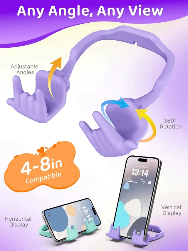 Alt view image 2 of 7 - Stocking Stuffers for Teen Boys Girls Gifts Cell Phone Stand Upgrade Adjustable Rock on Lazy Phone Stand for Desk Cool Funny Gadget Gifts for Christmas Adult Men Women Wife 2Pack Purple Green