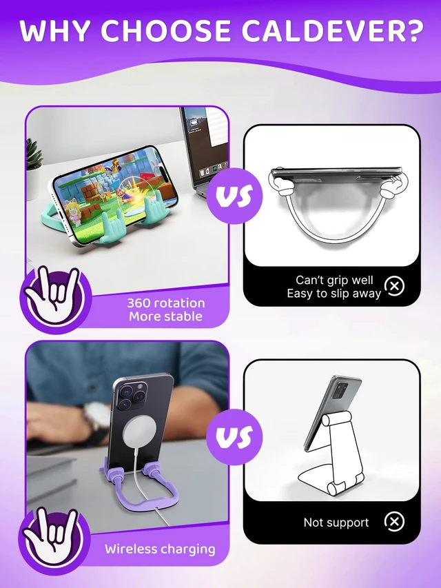 Alt view image 4 of 7 - Stocking Stuffers for Teen Boys Girls Gifts Cell Phone Stand Upgrade Adjustable Rock on Lazy Phone Stand for Desk Cool Funny Gadget Gifts for Christmas Adult Men Women Wife 2Pack Purple Green