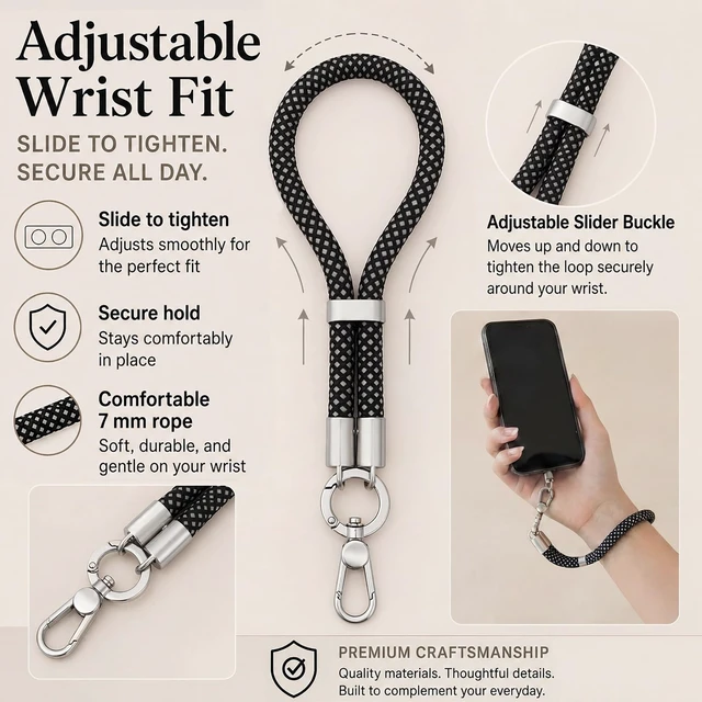 Alt view image 4 of 6 - phone wrist strap, Adjustable Cell Phone Lanyard Strap for Case | Charm Wrist Lanyard with Anti Theft phone Tether Tab, Secure Phone Strap for Daily Carry and Hands-Free Use(Black)