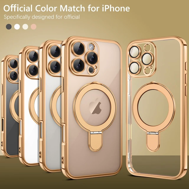 Alt view image 5 of 7 - for iPhone 16 Pro Case with Stand, Magnetic Clear Cases Plating Edge Invisible Ring Holder Slim Protective Shockproof Kickstand Phone Case for iPhone 16 Pro 6.3 inch, Desert Titanium Gold