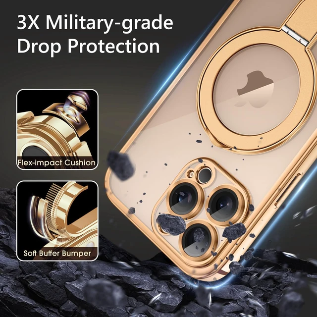 Alt view image 7 of 7 - for iPhone 16 Pro Case with Stand, Magnetic Clear Cases Plating Edge Invisible Ring Holder Slim Protective Shockproof Kickstand Phone Case for iPhone 16 Pro 6.3 inch, Desert Titanium Gold