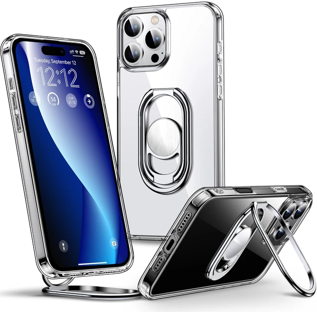 Main image of for iPhone 16 Pro Max Case with Stand, 2-Way Stand, 6.9", Clear | Double Ring Holder, Adjustable & Foldable, Shockproof Protective Cover, 360° Rotation Kickstand, Hands-Free Viewing
