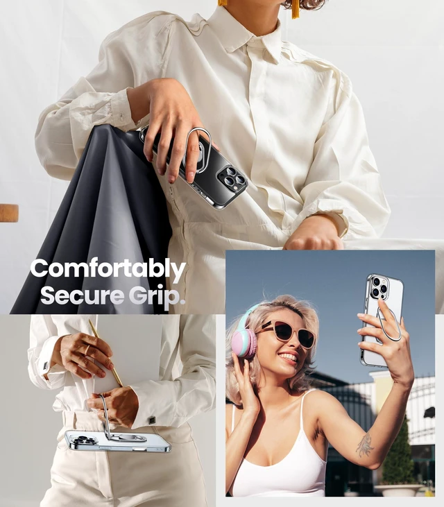 Alt view image 5 of 7 - for iPhone 16 Pro Max Case with Stand, 2-Way Stand, 6.9", Clear | Double Ring Holder, Adjustable & Foldable, Shockproof Protective Cover, 360° Rotation Kickstand, Hands-Free Viewing