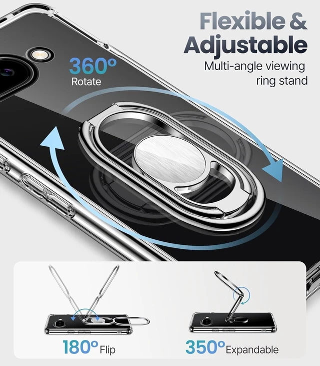 Alt view image 2 of 6 - for Google Pixel 10a Case with Stand, 2-Way Stand, Clear | Double Ring Holder, Adjustable & Foldable, Shockproof Protective Cover, 360° Rotation Kickstand, Hands-Free Viewing