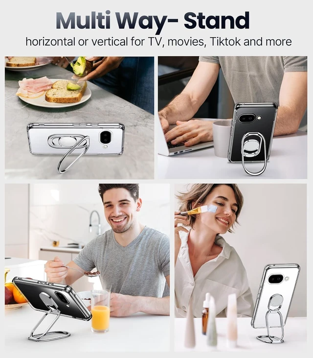Alt view image 3 of 6 - for Google Pixel 10a Case with Stand, 2-Way Stand, Clear | Double Ring Holder, Adjustable & Foldable, Shockproof Protective Cover, 360° Rotation Kickstand, Hands-Free Viewing