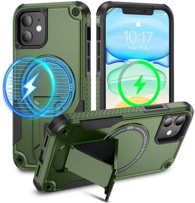 Main image of for iPhone 11 Case, iPhone 11 Phone Case with Stand Green | Compatible with MagSafe, Built-in Hidden Kickstand, Solid Protective Dual-layer TPU+PC Shockproof Magnetic Phone Cover