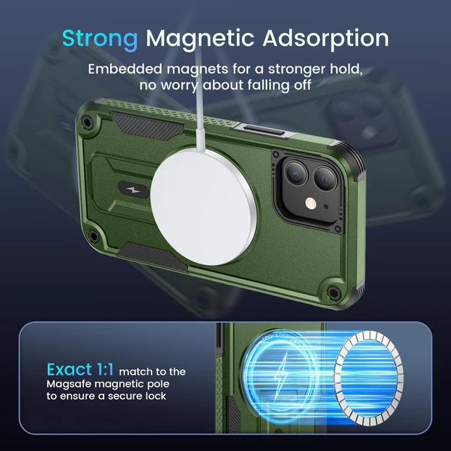 Alt view image 3 of 7 - for iPhone 11 Case, iPhone 11 Phone Case with Stand Green | Compatible with MagSafe, Built-in Hidden Kickstand, Solid Protective Dual-layer TPU+PC Shockproof Magnetic Phone Cover