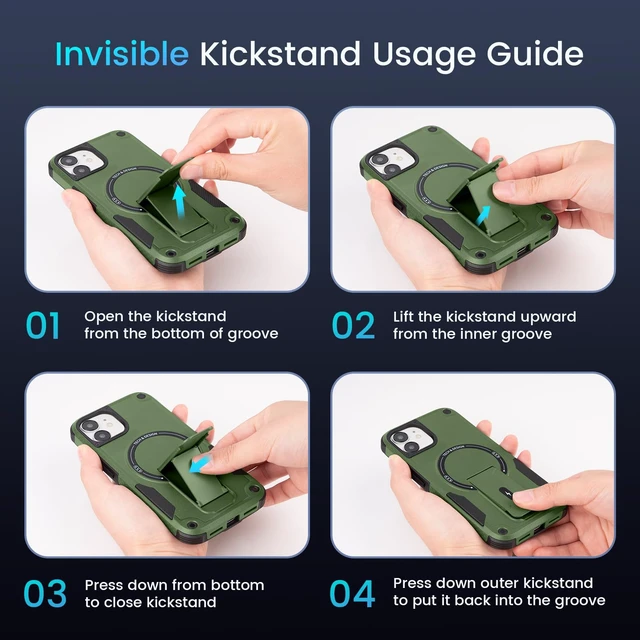 Alt view image 5 of 7 - for iPhone 11 Case, iPhone 11 Phone Case with Stand Green | Compatible with MagSafe, Built-in Hidden Kickstand, Solid Protective Dual-layer TPU+PC Shockproof Magnetic Phone Cover