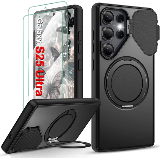 Main image of for Samsung Galaxy S25 Ultra Case,Flip Camera Cover | with Screen Protector,Ring Holder Stand Kickstand, Military Grade Dropproof Cell Phone CoverMagnetic Accessory Friendly Phone Case,Black