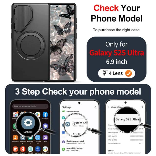 Alt view image 2 of 7 - for Samsung Galaxy S25 Ultra Case,Flip Camera Cover | with Screen Protector,Ring Holder Stand Kickstand, Military Grade Dropproof Cell Phone CoverMagnetic Accessory Friendly Phone Case,Black