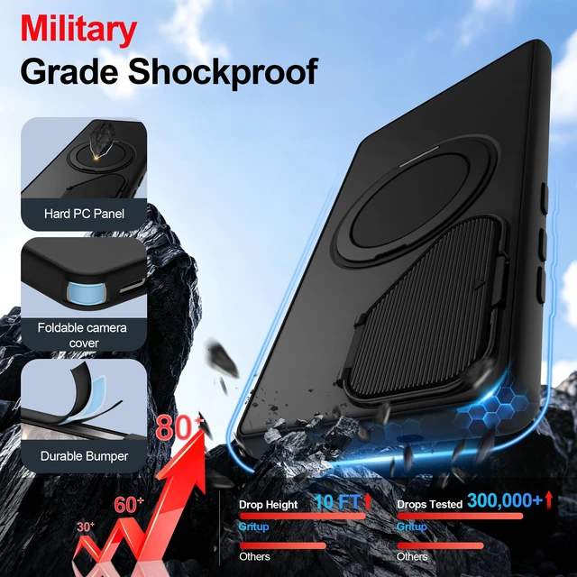 Alt view image 5 of 7 - for Samsung Galaxy S25 Ultra Case,Flip Camera Cover | with Screen Protector,Ring Holder Stand Kickstand, Military Grade Dropproof Cell Phone CoverMagnetic Accessory Friendly Phone Case,Black