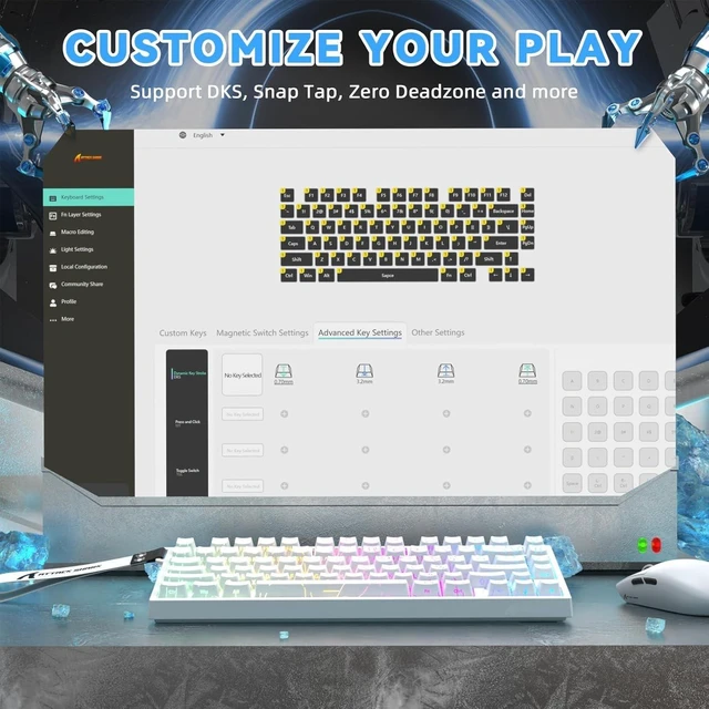 Alt view image 7 of 7 - R82HE RT Wired RGB 8K Mechanical Gaming Keyboard-White Contour | TKL,NKRO,8Khz Polling,0.005mm RT Accuracy,256K Scan Rate,5 Layer Sound Damped,Hall Effect Magnetic Switch,Driver for PC Mac