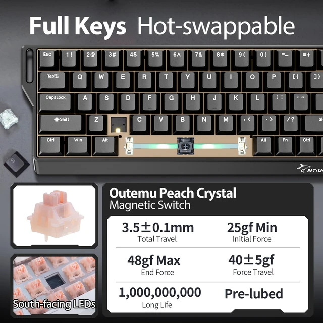 Alt view image 4 of 7 - NaughShark NS68 65% Rapid Trigger Wired Gaming Keyboard | Side Printed Keycap, K8KHz Polling Rate 0.01mm RT, Snap Tap, Outemu Peach Crystal Magnetic Switch Hall Effect Keyboard