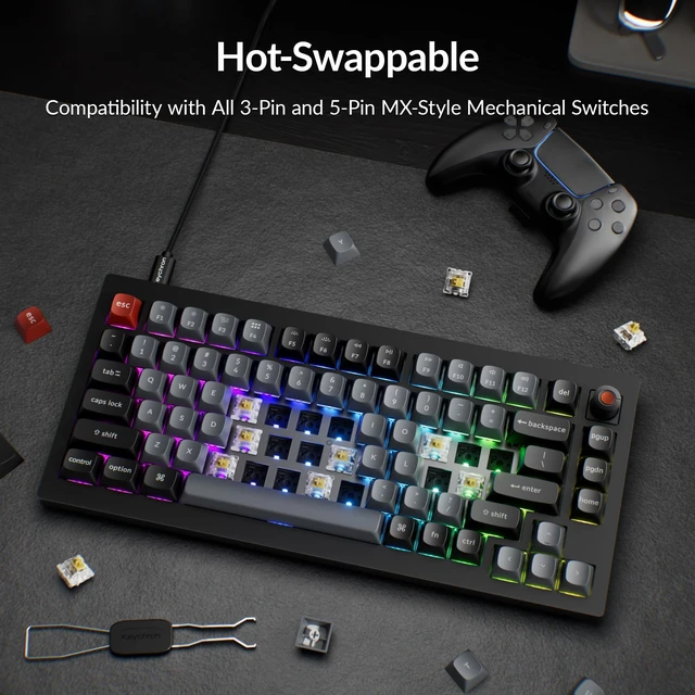 Alt view image 7 of 7 - V1 8K Custom Mechanical Keyboard, 75% Wired Layout, Ultra-Low Latency 8000Hz, QMK Programmable, Hot-Swappable Banana Switches, RGB, for Gamers and Typists, Compatible with Mac/Windows/Linux