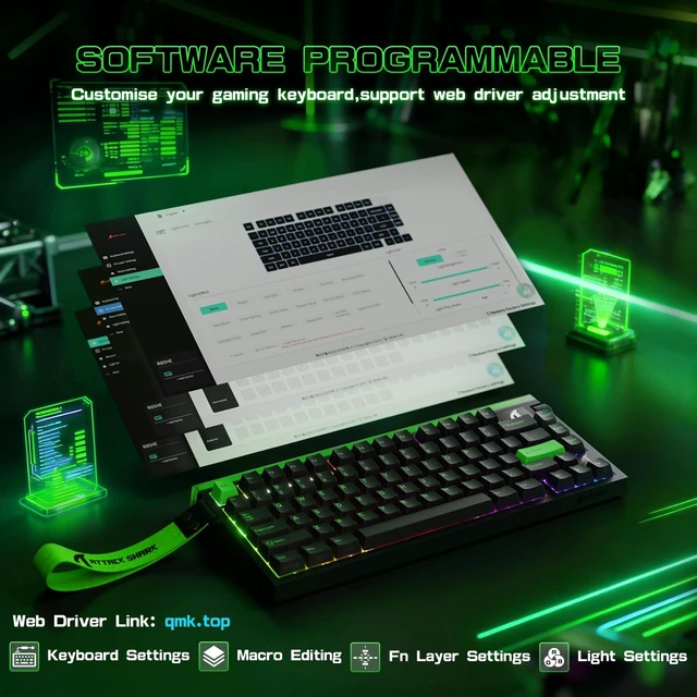 Alt view image 3 of 7 - ATTACK SHARK R85 HE Hall Effect Gaming Keyboard, 75% Rapid Trigger, 8KHz | 0.005mm RT, 0.08ms Latency, Adjustable Actuation 0.1-3.3mm, Snap Tap, DKS, RGB Lightbox, Web Driver for PC/ MAC Gamer