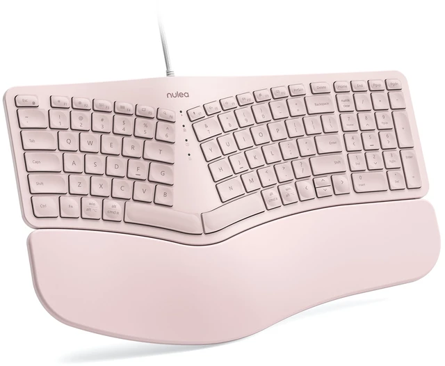 Main image of RT05C Wired Ergonomic Keyboard, Split Keyboard with Cushioned Wrist Rest, Adjustable Tilt Legs, Plug and Play, USB Corded, Compatible with Windows/Mac (Pink)