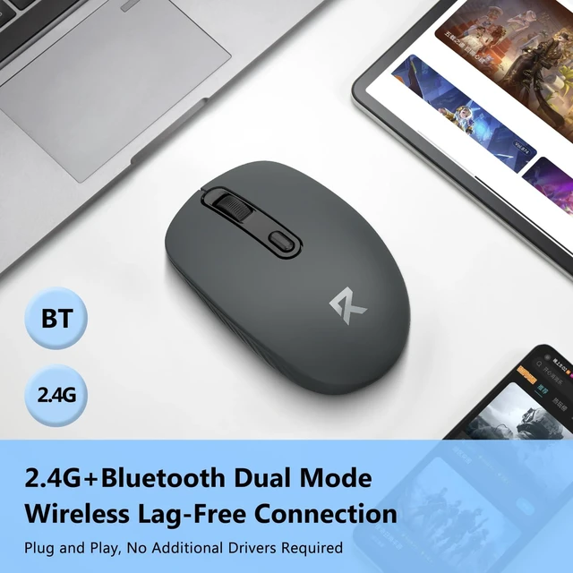Alt view image 2 of 7 - Wireless Mouse, Bluetooth and 2.4G USB A Dual Mode, Gray | 4000 DPI Ergonomic Silent Ambidextrous Compact Mini Portable Cordless Mouse for PC Laptop iPad MacBook