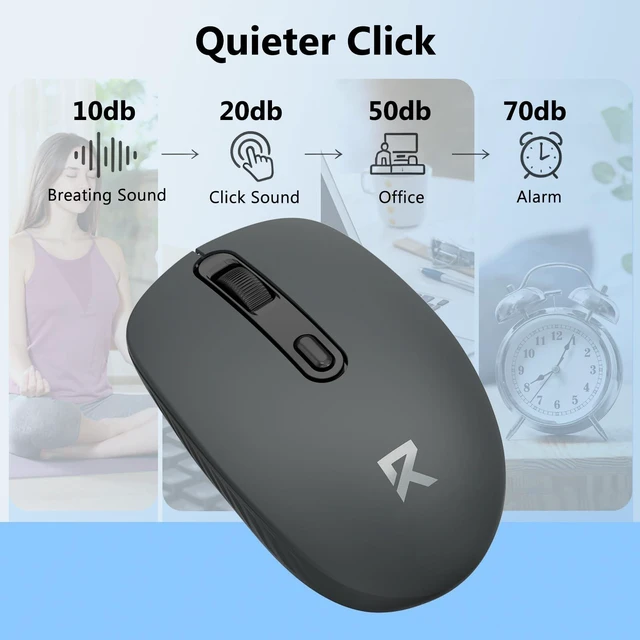 Alt view image 3 of 7 - Wireless Mouse, Bluetooth and 2.4G USB A Dual Mode, Gray | 4000 DPI Ergonomic Silent Ambidextrous Compact Mini Portable Cordless Mouse for PC Laptop iPad MacBook