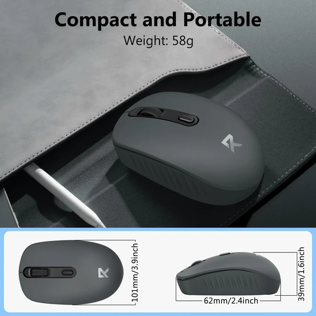 Alt view image 4 of 7 - Wireless Mouse, Bluetooth and 2.4G USB A Dual Mode, Gray | 4000 DPI Ergonomic Silent Ambidextrous Compact Mini Portable Cordless Mouse for PC Laptop iPad MacBook