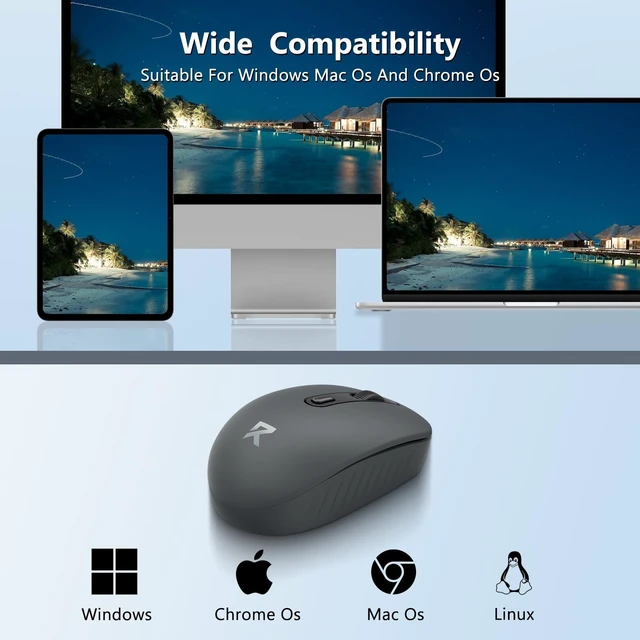 Alt view image 7 of 7 - Wireless Mouse, Bluetooth and 2.4G USB A Dual Mode, Gray | 4000 DPI Ergonomic Silent Ambidextrous Compact Mini Portable Cordless Mouse for PC Laptop iPad MacBook
