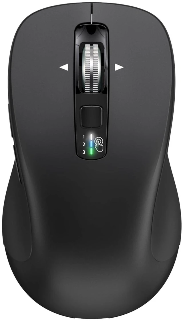 Main image of Wireless Bluetooth Mouse (USB + BT1 + BT2), Full Size, 4-Way Scrolling, Multi-Device Silent Mouse for Computer, Laptop, iPad, MacBook (Black)