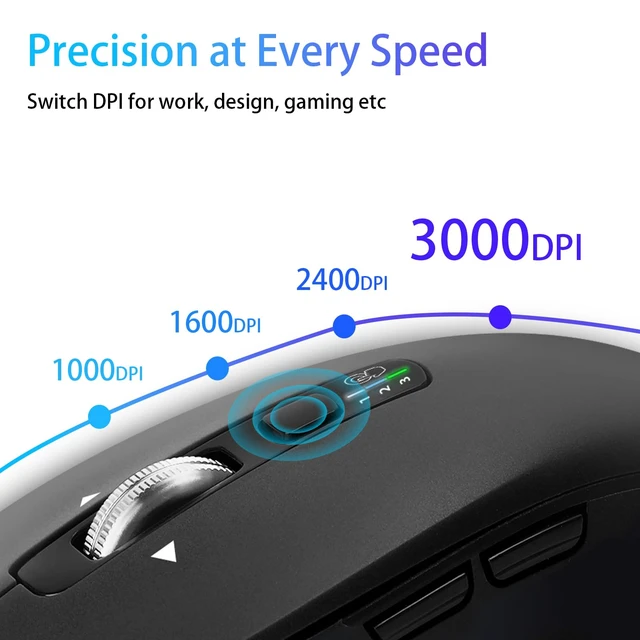 Alt view image 5 of 7 - Wireless Bluetooth Mouse (USB + BT1 + BT2), Full Size, 4-Way Scrolling, Multi-Device Silent Mouse for Computer, Laptop, iPad, MacBook (Black)