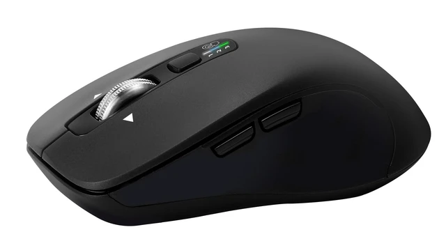 Alt view image 2 of 7 - Wireless Bluetooth Mouse (USB + BT1 + BT2), Full Size, 4-Way Scrolling, Multi-Device Silent Mouse for Computer, Laptop, iPad, MacBook (Black)