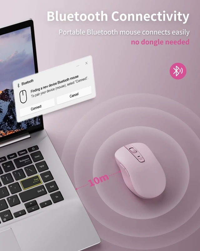 Alt view image 2 of 7 - WL300 Bluetooth Mouse Silent Wireless Mice, Quiet Click, Cordless Computer Mouse with 6 Buttons, Sculpted Grip, Adjustable DPI for Laptop, PC, Mac (Pink)