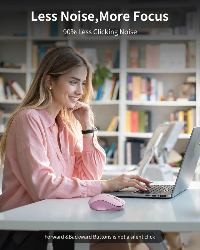 Alt view image 3 of 7 - WL300 Bluetooth Mouse Silent Wireless Mice, Quiet Click, Cordless Computer Mouse with 6 Buttons, Sculpted Grip, Adjustable DPI for Laptop, PC, Mac (Pink)