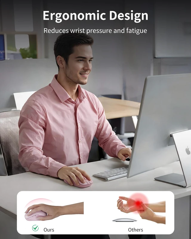 Alt view image 6 of 7 - WL300 Bluetooth Mouse Silent Wireless Mice, Quiet Click, Cordless Computer Mouse with 6 Buttons, Sculpted Grip, Adjustable DPI for Laptop, PC, Mac (Pink)