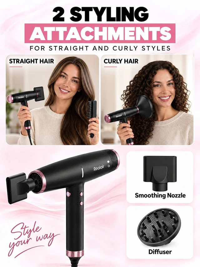 Alt view image 3 of 7 - Professional Ionic Hair Dryer with Diffuser, High-Speed Blow Dryer | 200M Negative Ions, Lightweight Travel Blow Dryer with Diffuser, Intelligent Heat Control & Rapid Drying, Low-noise