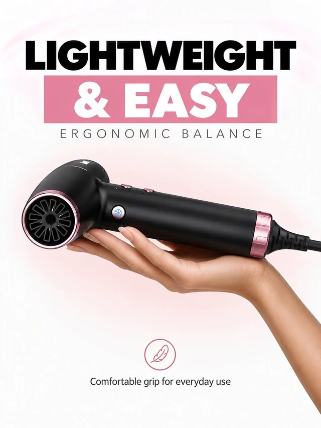 Alt view image 6 of 7 - Professional Ionic Hair Dryer with Diffuser, High-Speed Blow Dryer | 200M Negative Ions, Lightweight Travel Blow Dryer with Diffuser, Intelligent Heat Control & Rapid Drying, Low-noise