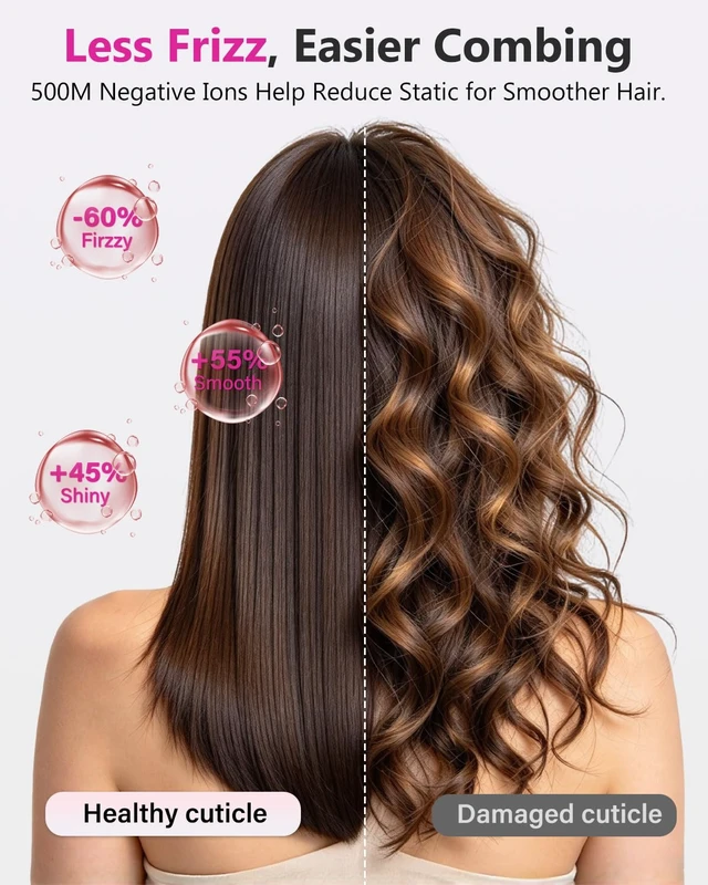 Alt view image 4 of 7 - 160,000 RPM High-Speed Ionic Hair Dryer with Diffuser, Pink | 500 Million Negative Ions, Heat Control, Low-Noise, Fast Drying, Reduces Frizz, Compact Size, Ideal for Travel